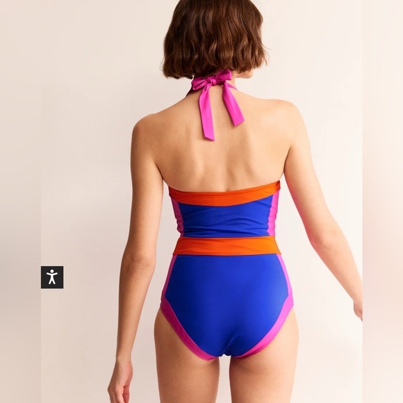 NWT Boden Santorini Halterneck Swimsuit Blue/Pink Colourblock Size 20-22L - Picture 3 of 11